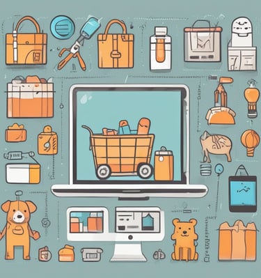 Display of assorted pet products arranged neatly on shelves.