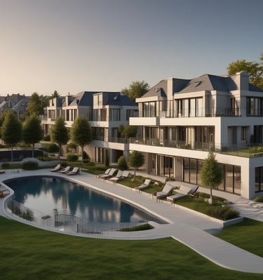 Photo of a horizontal housing project with green spaces