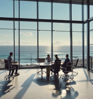 A wide-angle view of a bustling warehouse with organized shelves and workers managing inventory.