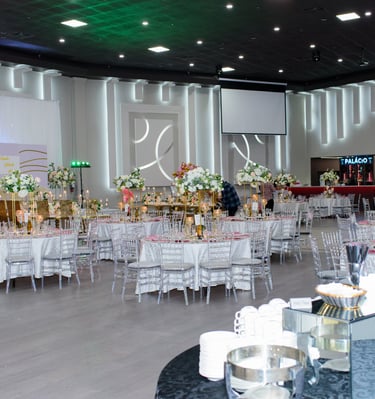 A banquet hall set up for a Luxelite Event