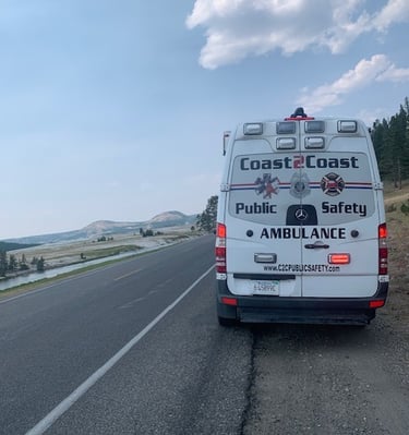 Ambulance doing patient transfer