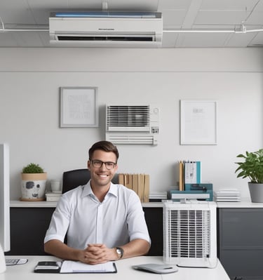 Customer service representative assisting a client with product options over the counter.