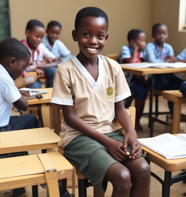 A candid moment of laughter between a child and a caring volunteer in a peaceful outdoor setting.