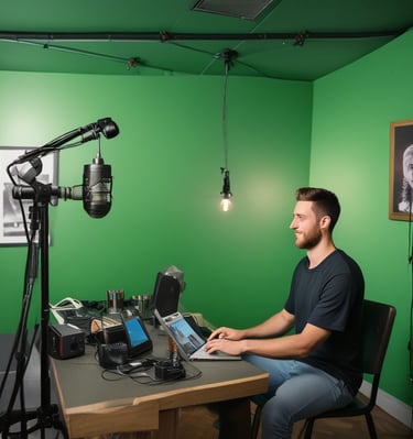 A lively art studio creator's logo glowing with bright, creative splashes of color.