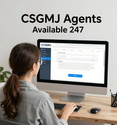A friendly GMJ AutoChat agent assisting a customer on a dealership showroom floor with cars in the background.