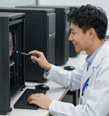 A glimpse of the Jakarta Techcare service center showing active workstations.