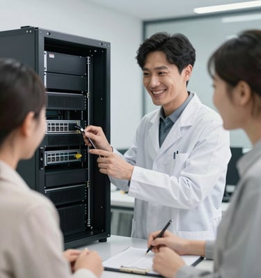 Smiling technician discussing repair details with a satisfied customer.