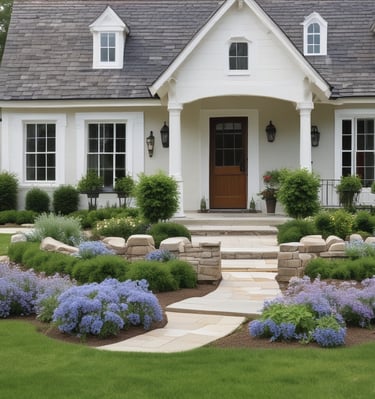 Before and after comparison of a home renovation showing transformed facade and entryway.