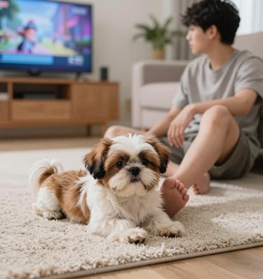 A happy dog playing with a unique pet toy in a sunny garden.