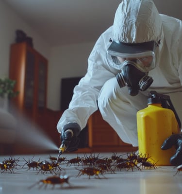 pest control technician spraying treatment