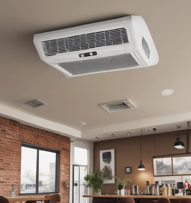 Technician installing industrial air conditioning unit in a commercial building.