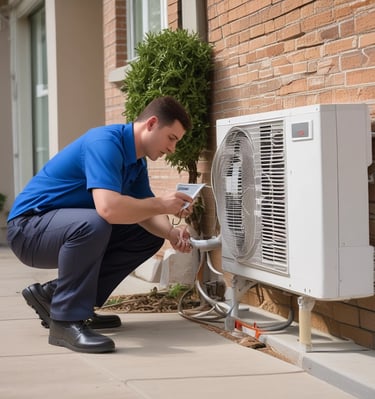 Maintenance team servicing refrigeration equipment in a supermarket.