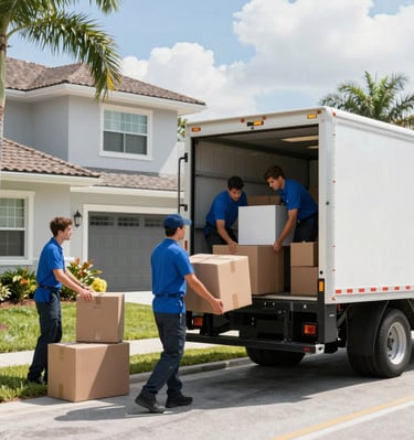 A clean, branded Perfect Move Services truck parked outside a modern home during a sunny day.