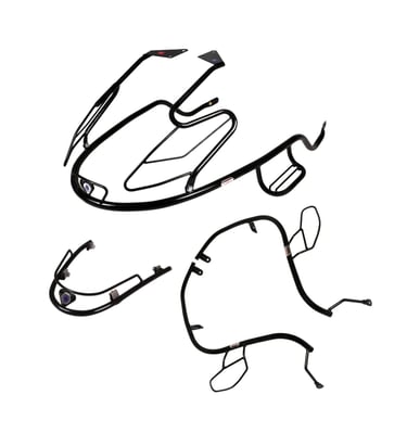 Black metal guard set for a two-wheeler, featuring various components for front, side.