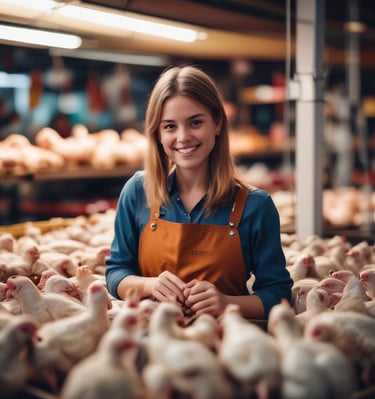 A display of chicken legs neatly arranged on a market counter under warm lighting.