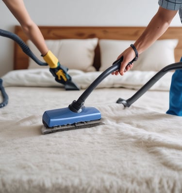 Close-up of a vibrant rug being cleaned with professional equipment.