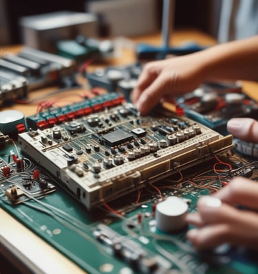 A vibrant community gathering at an outdoor event showcasing environmental projects with diverse participants.