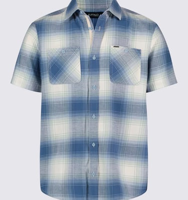 short sleeve blue plaid shirt