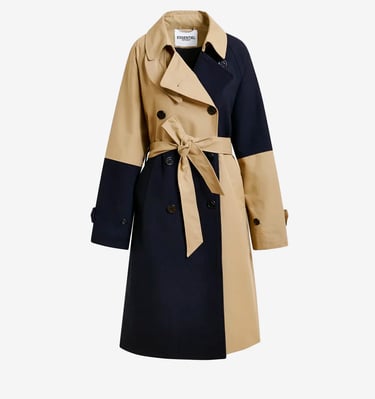 Double Breasted Trench Coat In Color Block Beige And Navy Blue Just
