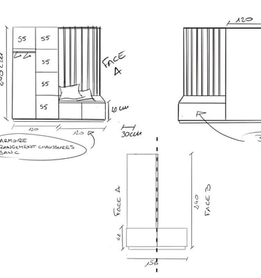 Plans technique pour un meuble sur mesure