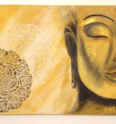 a painting of a buddha statue and a mandala