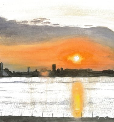 a painting of a sunset over Encarnacion