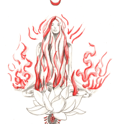 a drawing of a woman sitting in lotus flowers symbolizing the feminine energy