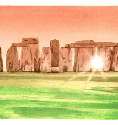 a painting of stonehenge at sunset on summer solstice