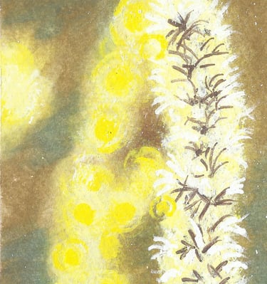 a painting of a flower with a yellow background
