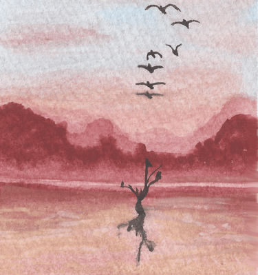 a painting of a person on a boat