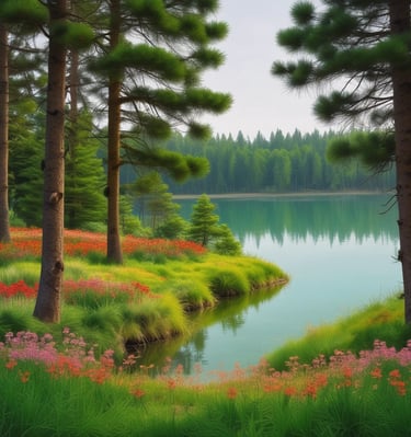 A well-organized room features a massage table covered with a white sheet and a folded towel at one end, situated on a decorative rug with intricate patterns. The wooden floor adds warmth to the ambiance. Against the far wall stands an ornately carved wooden cabinet displaying various items. There are two tall windows covered with bamboo shades allowing soft natural light to filter through. Several framed artworks hang on the adjacent wall. A small black stool is placed near the massage table.