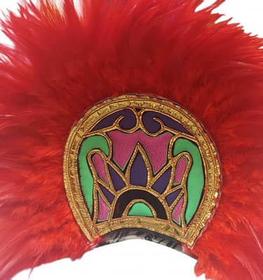 Conchero Aztec feather Penacho folkloric head piece custom handmade at Tradiciones Norma Phoenix AZ