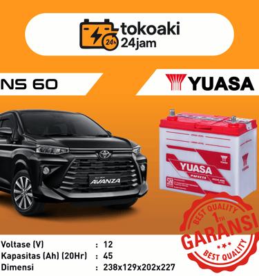 Toko Aki 24 Jam Surabaya | Aki Accu Mobil YUASA NS 60 Toyota Avanza Veloz Surabaya