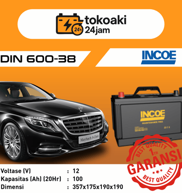 Toko Aki 24 Jam Surabaya | Aki Accu INCOE Mobil DIN 60038 Mercy Tipe S