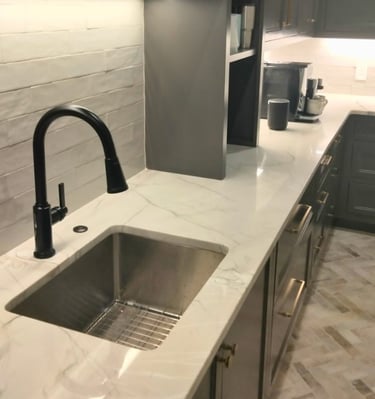 White granite countertop apartment kitchen sealed in Greenville, SC