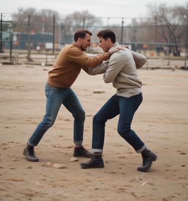 A group of individuals practicing unarmed combatives in a training session.