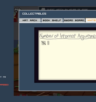 Collectibles menu in Fedorable Life showing items earned throughout the comedy neckbeard simulator.