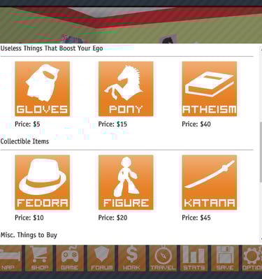 Online shop popup in the Fedorable Life video game
