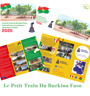 Artwork eg leaflet and social media for Le Petit Train Du Burkina Faso