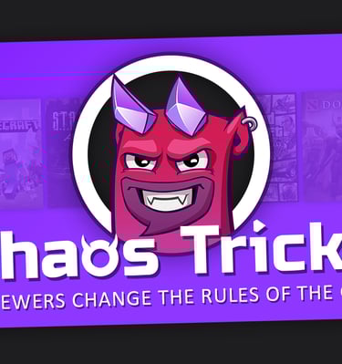 a purple banner with a cartoonish devil in the middle of the banner