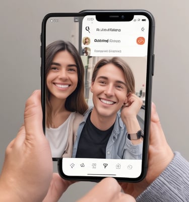 Woman is on her phone with a dog on the bed.