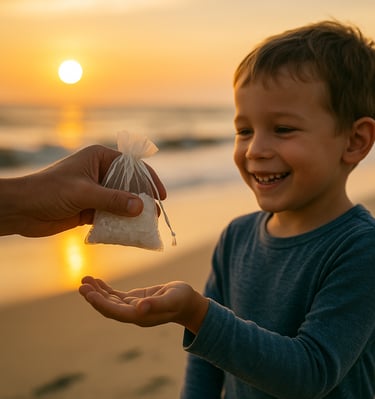 Enfant riant sur la plage - Soutien aux enfants atteints de mucoviscidose
