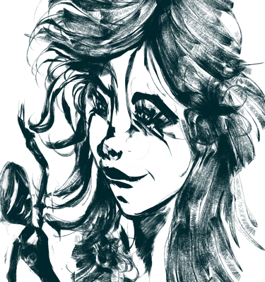 a drawing of a woman with a innocent look