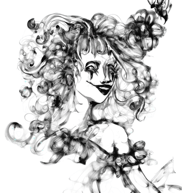 a drawing of a woman with a bee- artist Renn