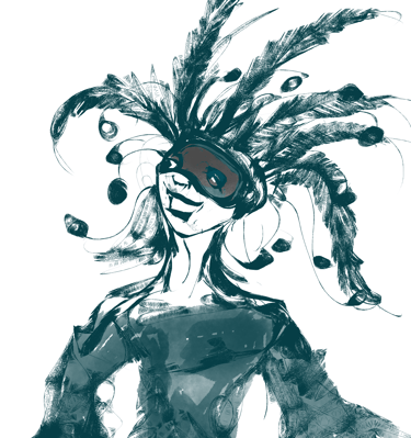 a woman in a mask and feathers