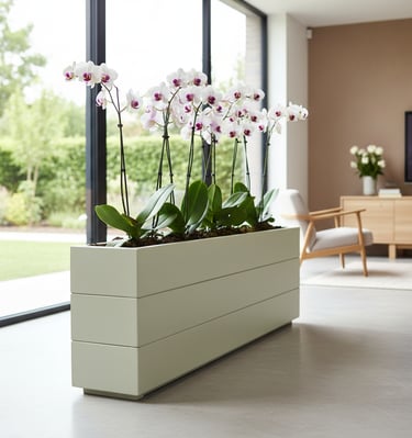 elegant indoor wooden planter painted in grey blue with patio tree made from wood 