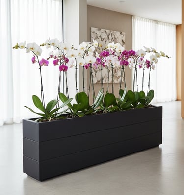 elegant indoor wooden planter painted in grey blue with patio tree made from wood