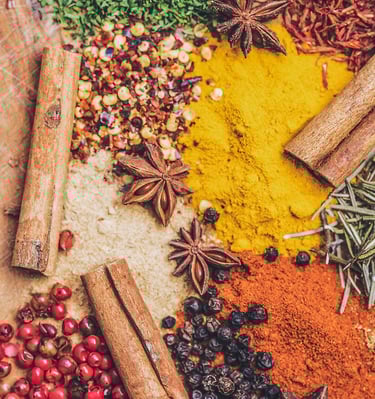 Aromatic Spices: A vibrant collection of culinary spices, including cinnamon sticks, star anise, pep