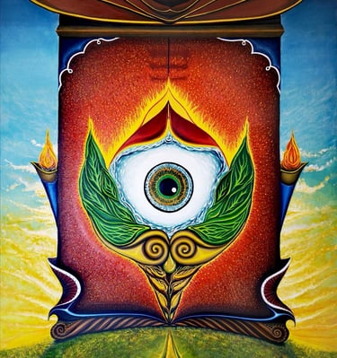 El viaje de la conciencia infinita. óleo 130 x 196 cm.