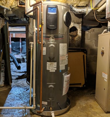 Energy-efficient hybrid water heater professionally installed by WaterHeatersNearMe.pro in Montgomery County MD